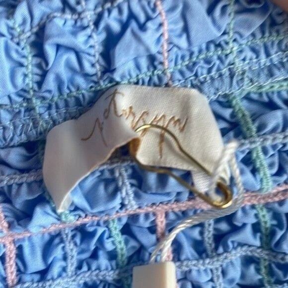 Petersyn Revolve Skirt Womens Small Marlene New Mini Tube Smocked Blue Ruffle - Picture 4 of 6